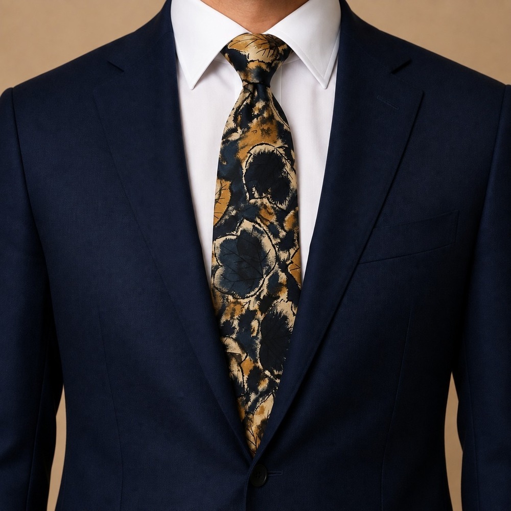 Carlos Tomasini Abstract Leaf Print 100% Silk Tie Watercolor Old Money Baroque